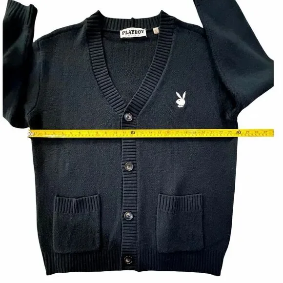 Playboy by Pacsun Black Button Up Cardigan Sweater SZ Large Academia Streetwear - Picture 7 of 12